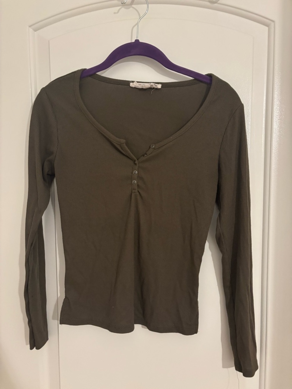 Hippie Rose Olive Ribbed Long-Sleeve Henley Top
